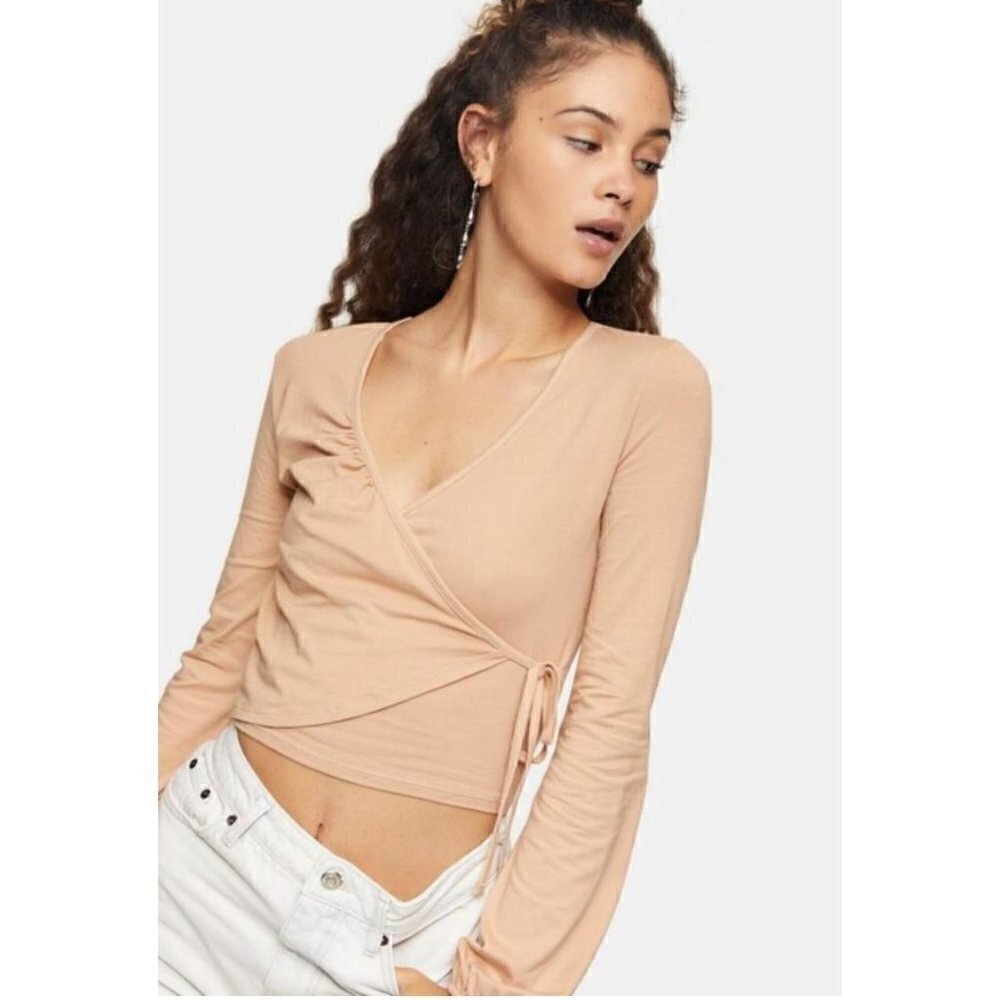 NWD TOPSHOP Size US10 Blush Pink Long Sleeve Ballet Wrap Top No.09A63TBLS